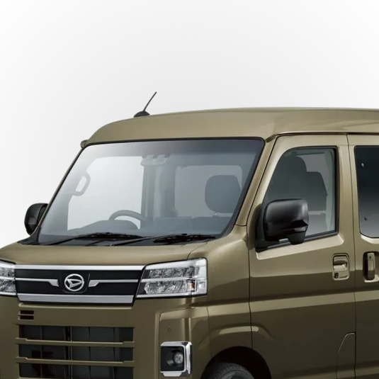 A close-up of the windscreen on a S331W Daihatsu Deck Van