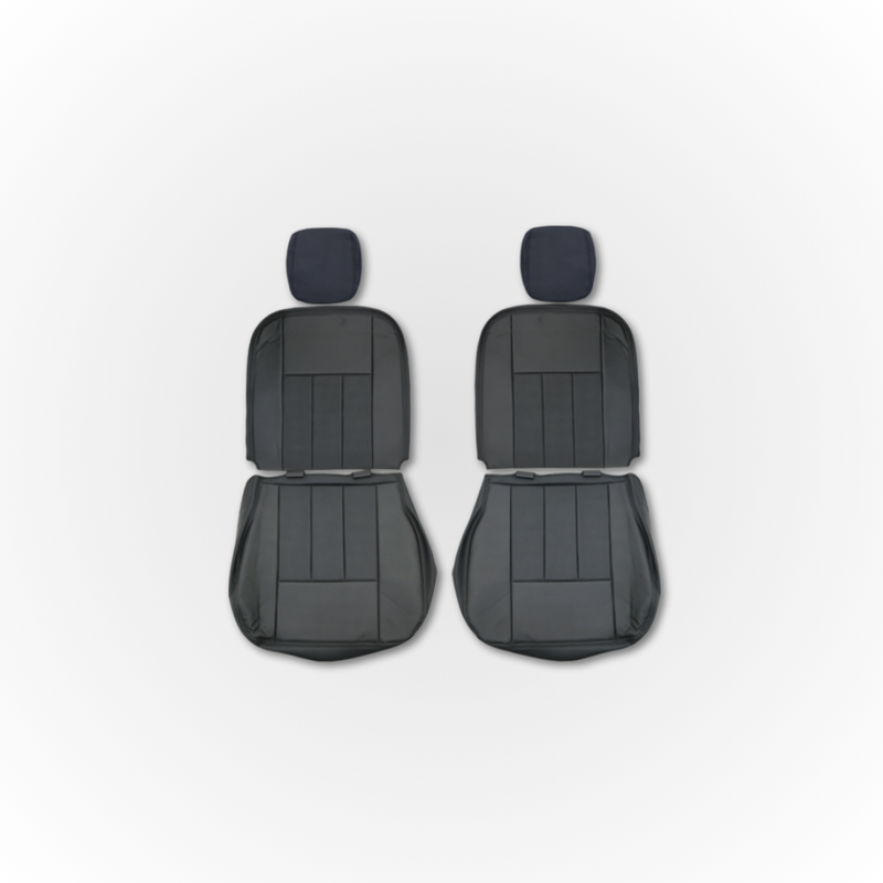 Load image into Gallery viewer, Pair of black leather seat covers designed specifically for the Daihatsu Hijet, displayed on a white background