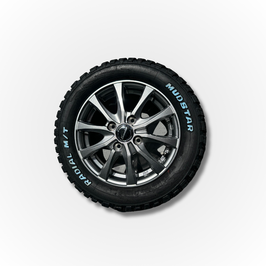 Silver alloy wheel with a new Mudstar Radial M/T tyre fitted