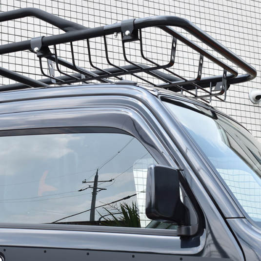 Hard Cargo Roof Basket attached to the top of a black Hijet