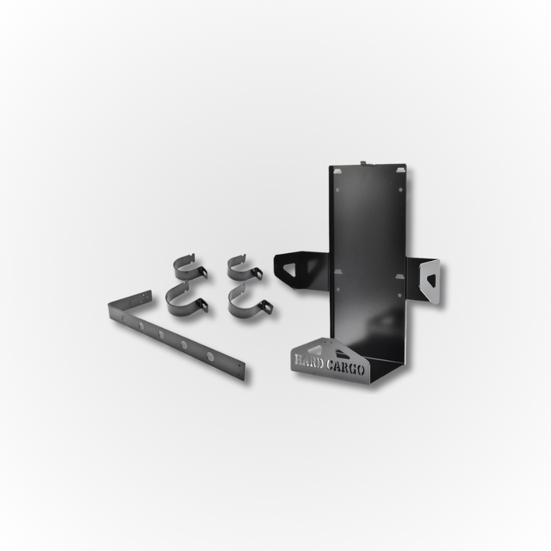 Load image into Gallery viewer, The Hard Cargo Jerry Can Holder disassembled showing the different parts of the holder
