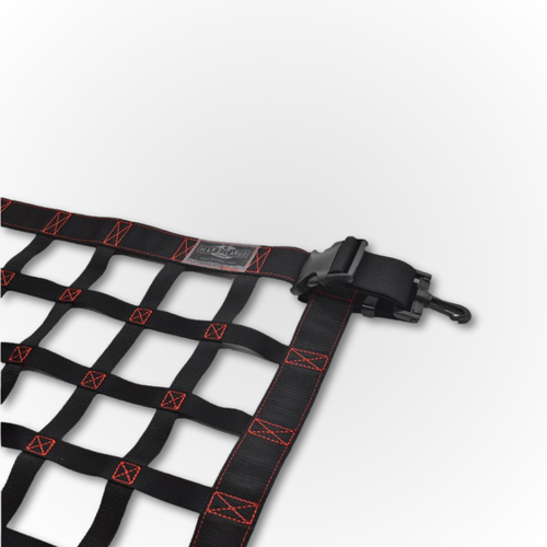 A close up of the Hard Cargo Roof Net (Standard size) Showing the corner and clips of how it would attach to the Daihatsu Hijet