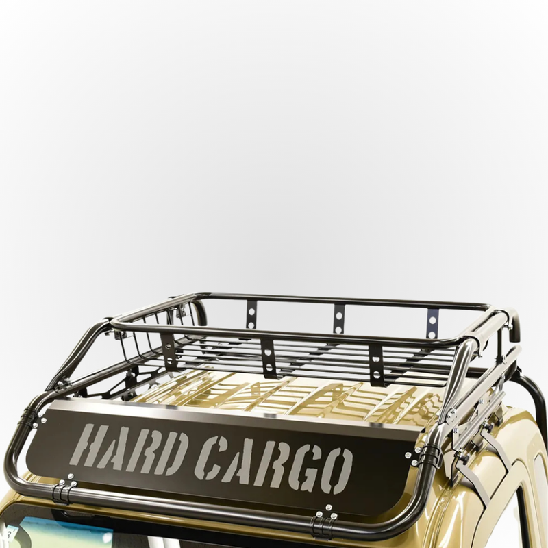 Load image into Gallery viewer, A black Hard Cargo Roof Rack Jumbo shown installed on top of a khaki Daihatsu Hijet Jumbo
