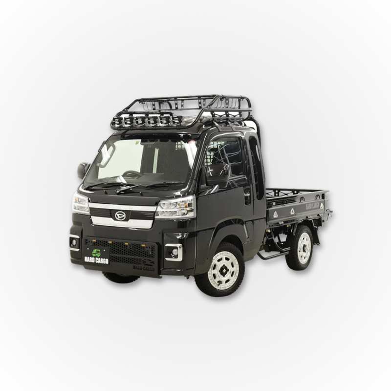 Load image into Gallery viewer, A black Roof Rack Jumbo shown installed on top of a black Daihatsu Hijet 

