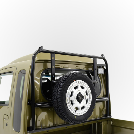 A Hard Cargo Spare Tyre Carrier shown with the tyre fitted 