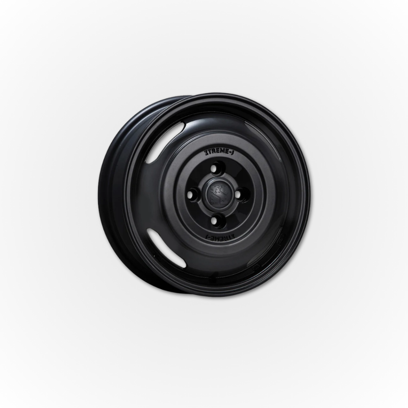 Load image into Gallery viewer, Satin black Hard Cargo Xtreme-J Alloy wheel on a white background
