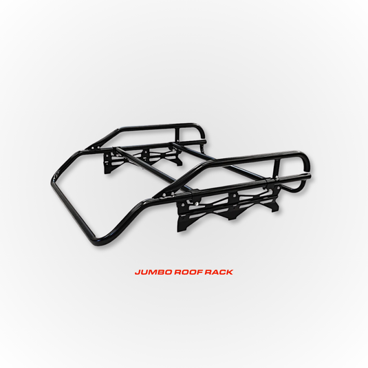 The Jumbo Hard Cargo Roof Rack for the Daihatsu Hijet shown in black on a white background with text "Jumbo Roof Rack"