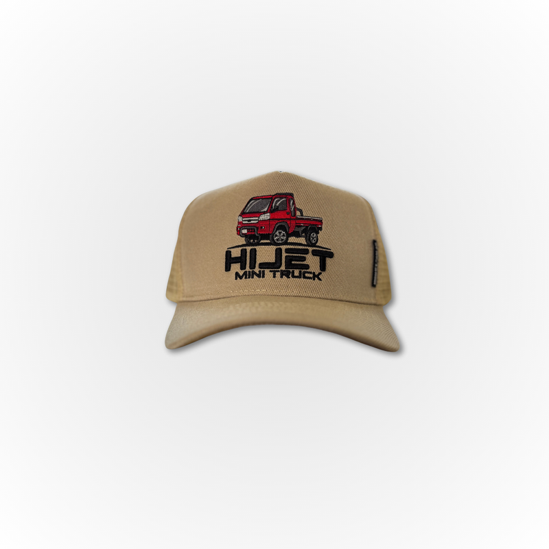 Load image into Gallery viewer, The Davey Motor Group Hijet Mini Truck Trucker Cap in brown, straight on with a red hijet truck on the cap
