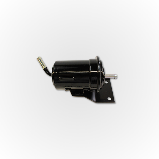 A black Fuel filter shown on its side compatible with the Suzuki Sambar