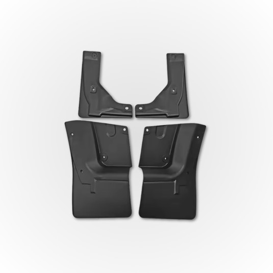 The Davey Motor Group Toyota HiAce Mud Flaps shown in black from the front on a white background