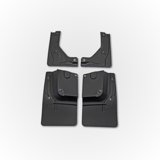 The Davey Motor Group Toyota HiAce Mud Flaps shown in black from the back on a white background