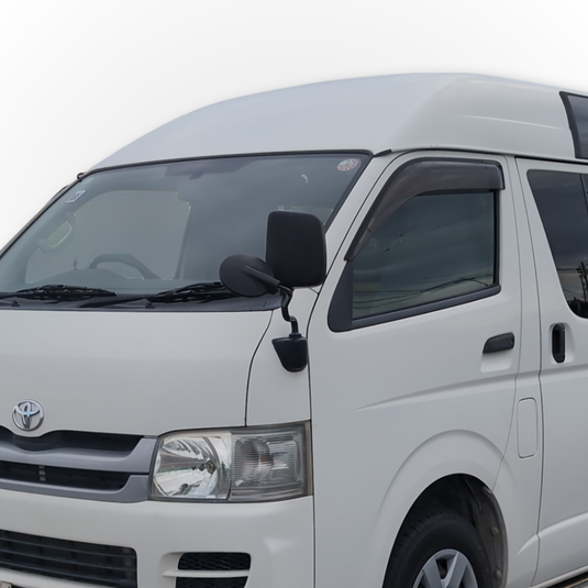 A white Toyota HiAce with a Davey Motor Group Toyota HiAce Side Mirror installed